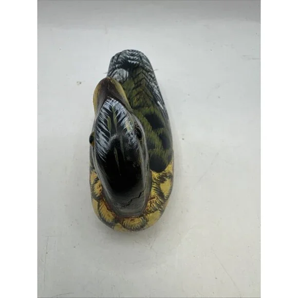 Small Handpainted Wooden Wood Mallard Ducks Birds Figurine glass eyes - Picture 7 of 9